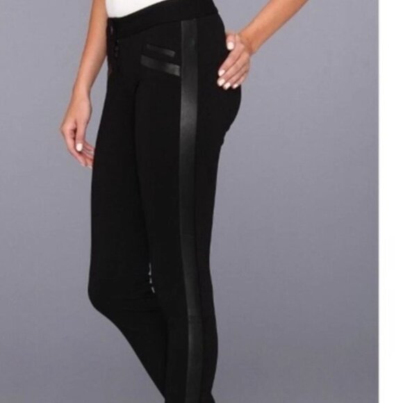 PAIGE Lucia Black Ponte Pants Leather Trim Tuxedo Size 26 - Picture 1 of 8